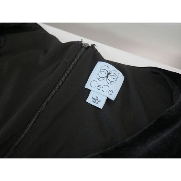 CeCe Women's Black Velvet Long-Sleeve Tie-Waist V-Neck Jumpsuit M - Picture 10 of 11